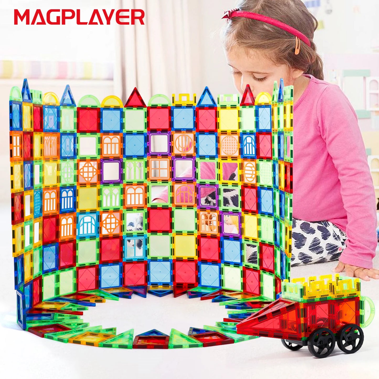 Magplayer Magnetic Construction Set Model & Building DIY Magnetic Blocks Tiles Montessori Educational Game Toys For Kids Gift