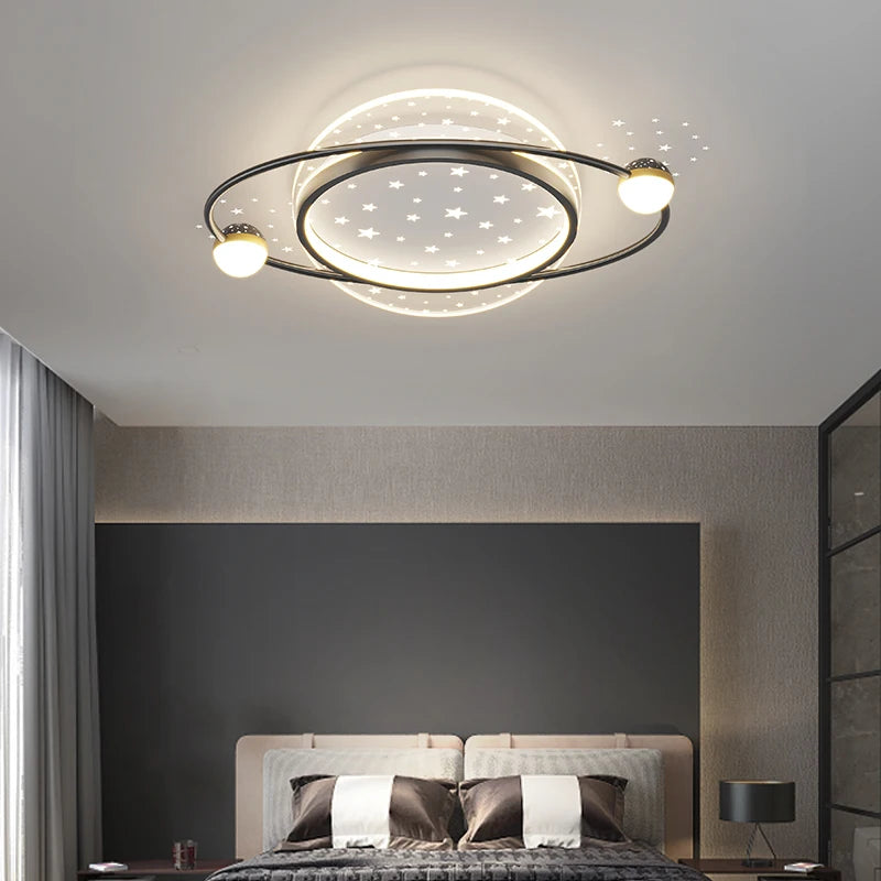 Modern Star Ring Ceiling Lamp For Bedroom Living Room Iron Led Star Print Oval Chandelier Lights Acrylic Indoor Home Lighting