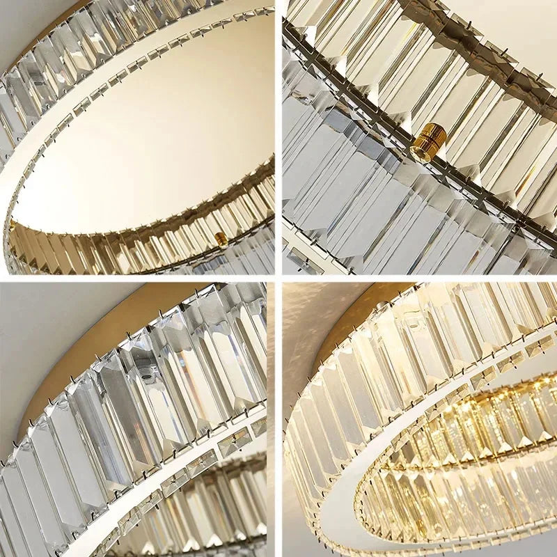 Modern LED Gold Crystal Ceiling Lights Circle Shining Steel Ceiling Chandelier for Living Room Bedroom Home Decor Crystal Lamps