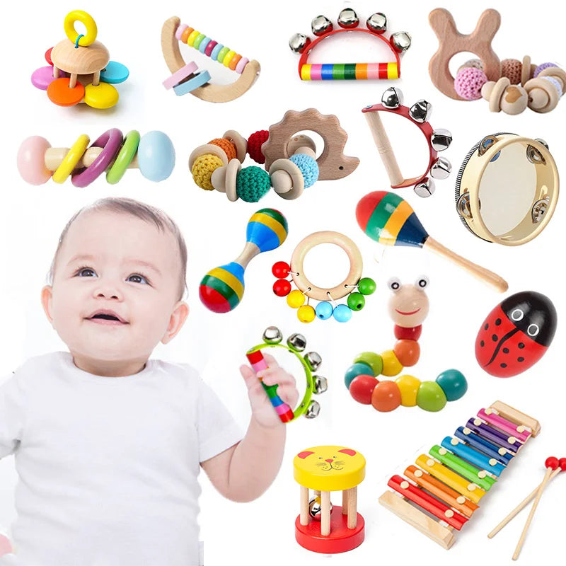 Baby Montessori Toys Wooden Rattle 0 12 Months Learning Educational Games Toys For Babies Wooden Baby Development Toys 6 Months