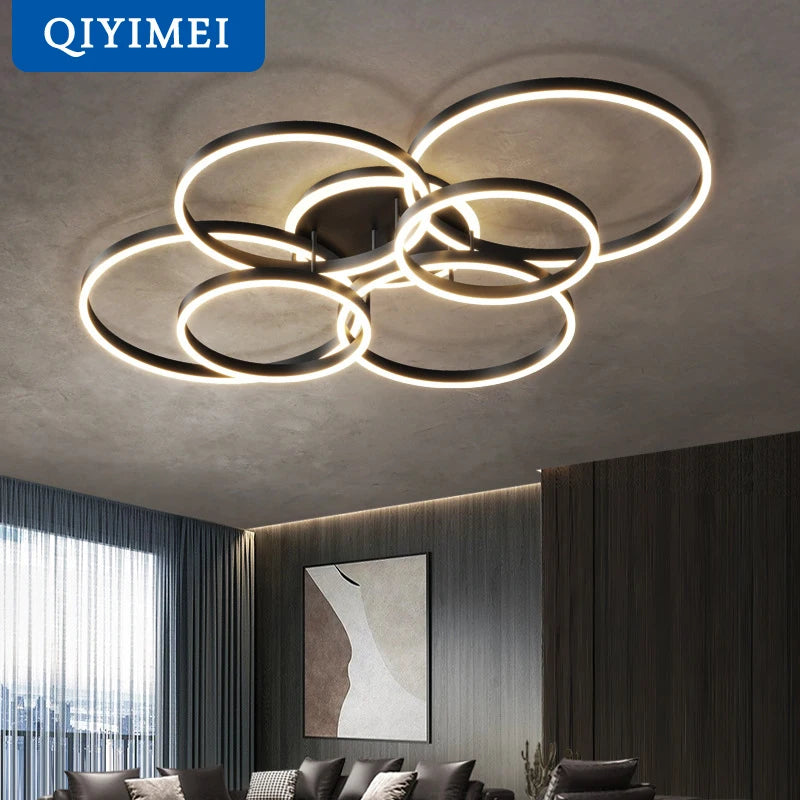 New Modern LED Chandelier Lighting For Living Study Bedroom Lamps Indoor Lighting Round Rings Foyer Lustre Chandeliers Luminaire