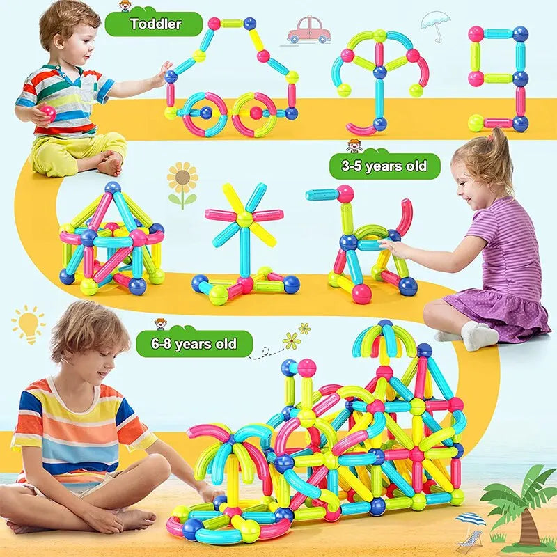 STEM Magnetic Building Blocks Toy Magnetic Construction Set Magnet Ball Sticks Rod Games Montessori Educational Toys For Kids