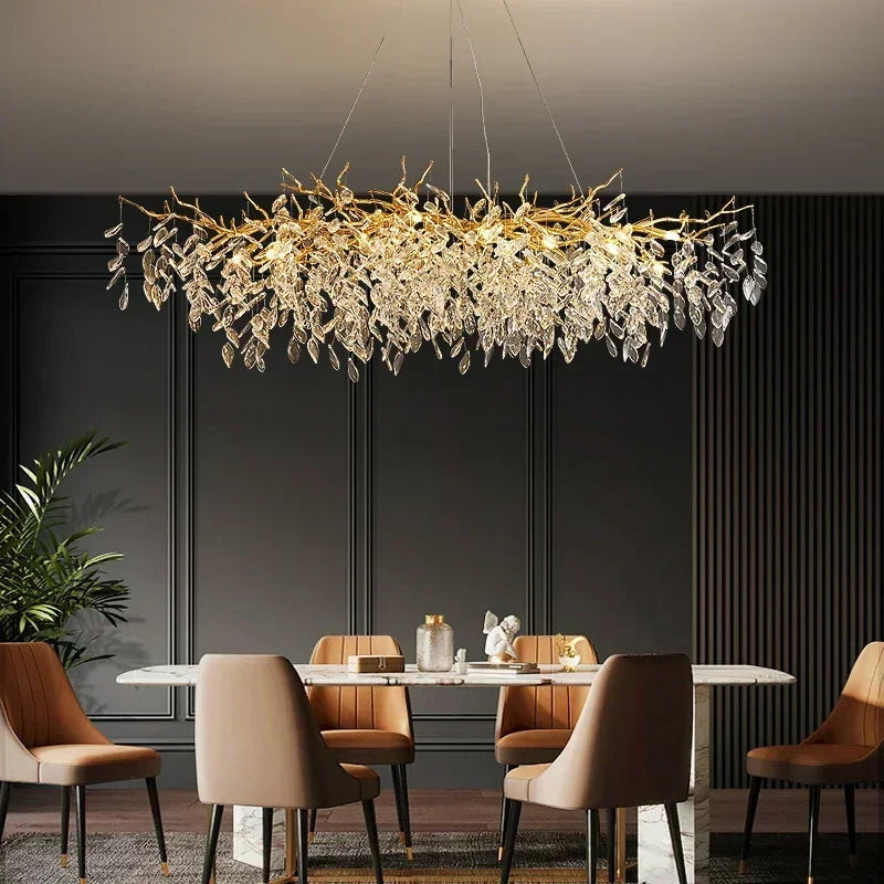 Luxury Dining Room Branch Pendant Lights Lustre Crystal Led Hanging Lamp Post Modern E14 Suspend Lamp Gold Droplight Fixtures