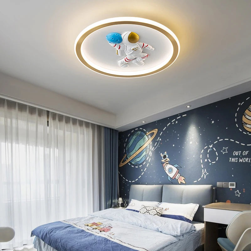 Astronauts Modern Ceiling Lamps Led Copper Ceiling Lights Children's Room Girl Boy Round Ceiling Chandeliers Lighting Fixture