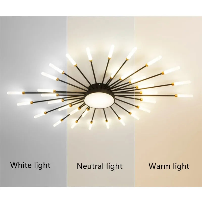 Newest Ceiling Lights LED Nordic Bedroom Living Room Fireworks Lights Ceiling Chandelier Black Indoor Lighting Kitchen 220V