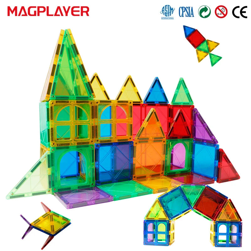 Magplayer Magnetic Building Blocks Children DIY Games Montessori Educational Toys Construction Sets Magnet Tiles for Kids Gift