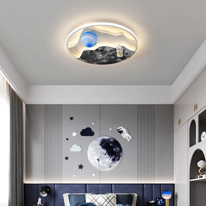 2023 Moon Astronaut Ceiling Lights For Children's Room Modern Led Kids Ceiling Lamp Study Bedroom Remote Control Home Lighting