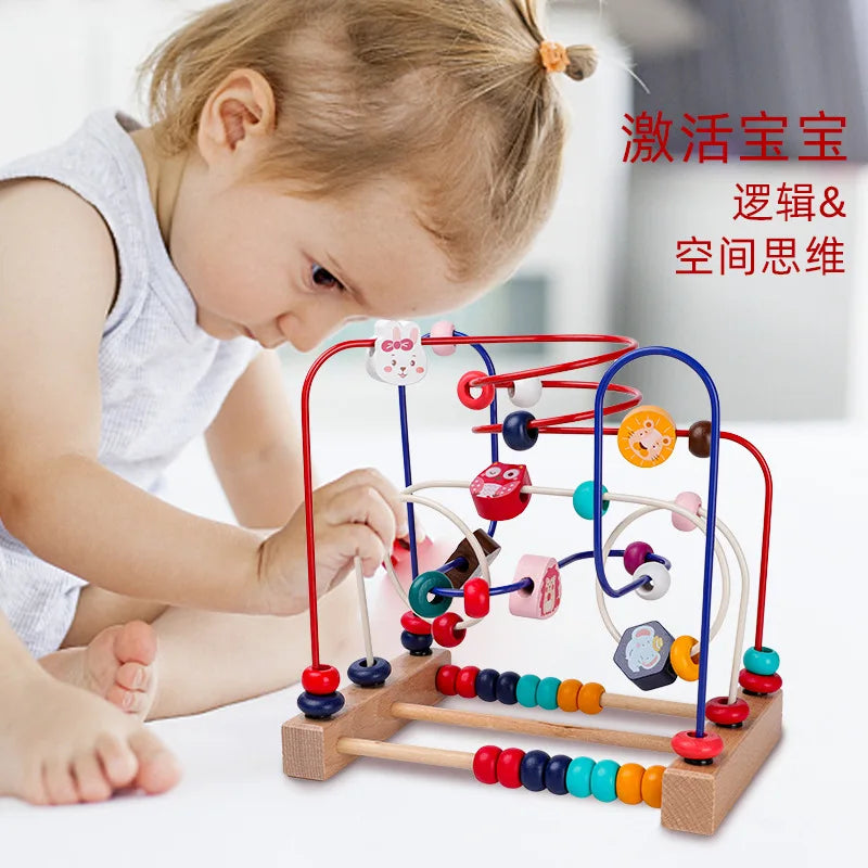 Montessori Baby Toys Wooden Roller Coaster Bead Maze Toddler Early Learning Educational Puzzle Math Toy for Children 1 2 3 Years