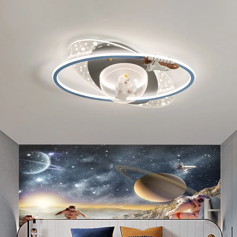 Astronauts Children's Room Ceiling Light Airplane Design Transparent Acrylic Chandelier Boys Study Decor Ceiling Lamps Fixture