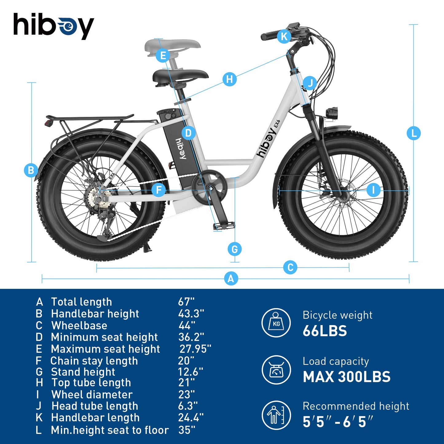 Hiboy EX6 Step-thru Fat Tire Electric Bike White Color