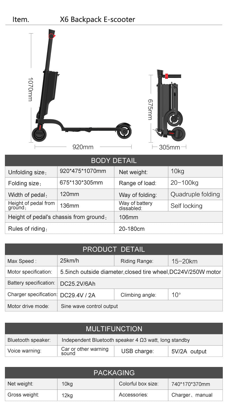 X6 scooter 250/500 w brushless motor 5.5 inch Solid Wheel Speaker Electric foldable scooter self-balancing 250 watt el scooter