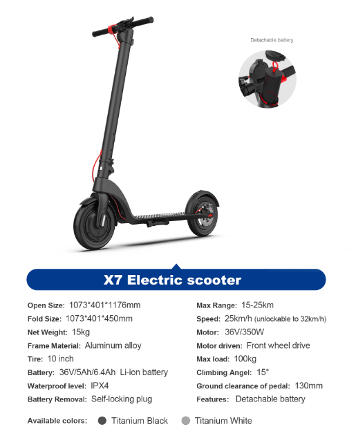 X8 eScooter High Speed Long Range Fat Tire 10 inch Air tire 36V 350W Motor 700 Watts Offroad Electric Scooter